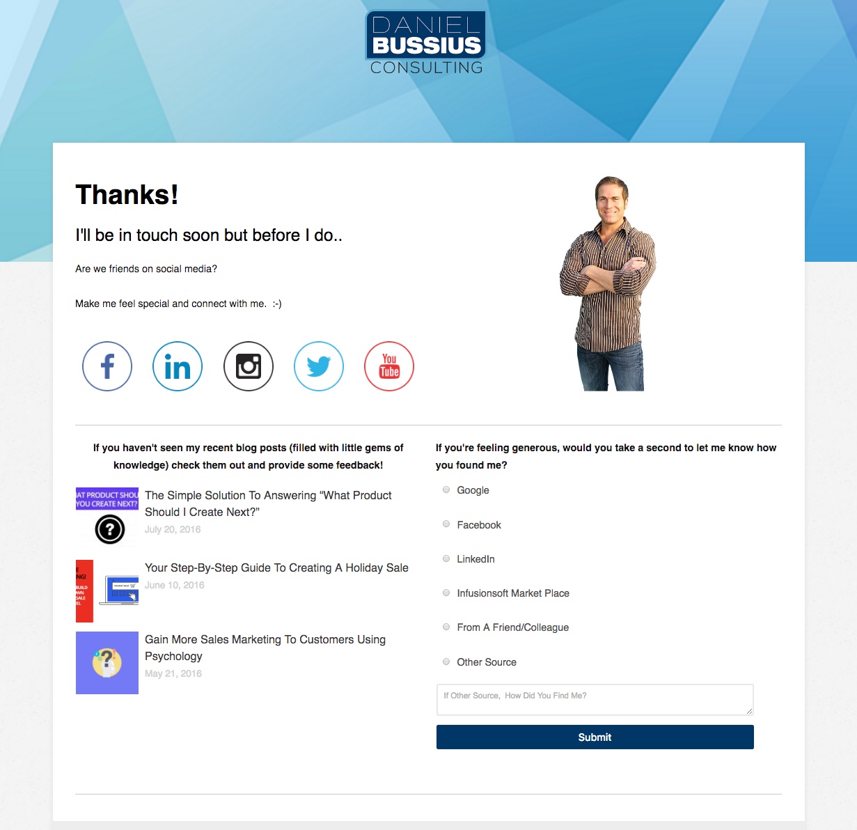 social media thank you page