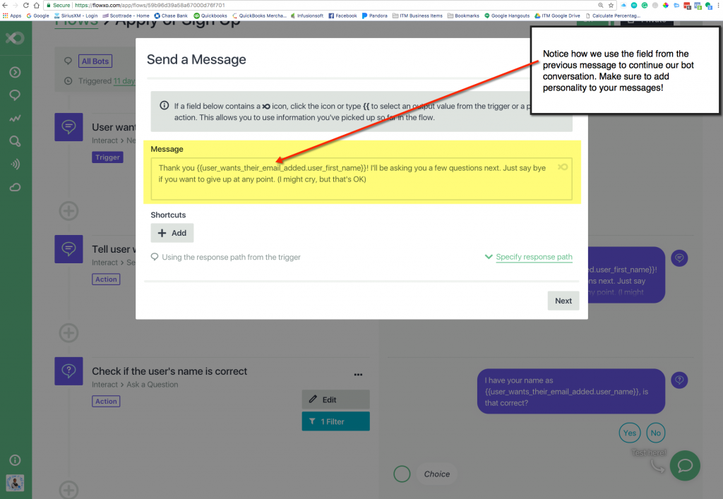 How to Create A Facebook Bot Integrated With Infusionsoft_Second Bot Message