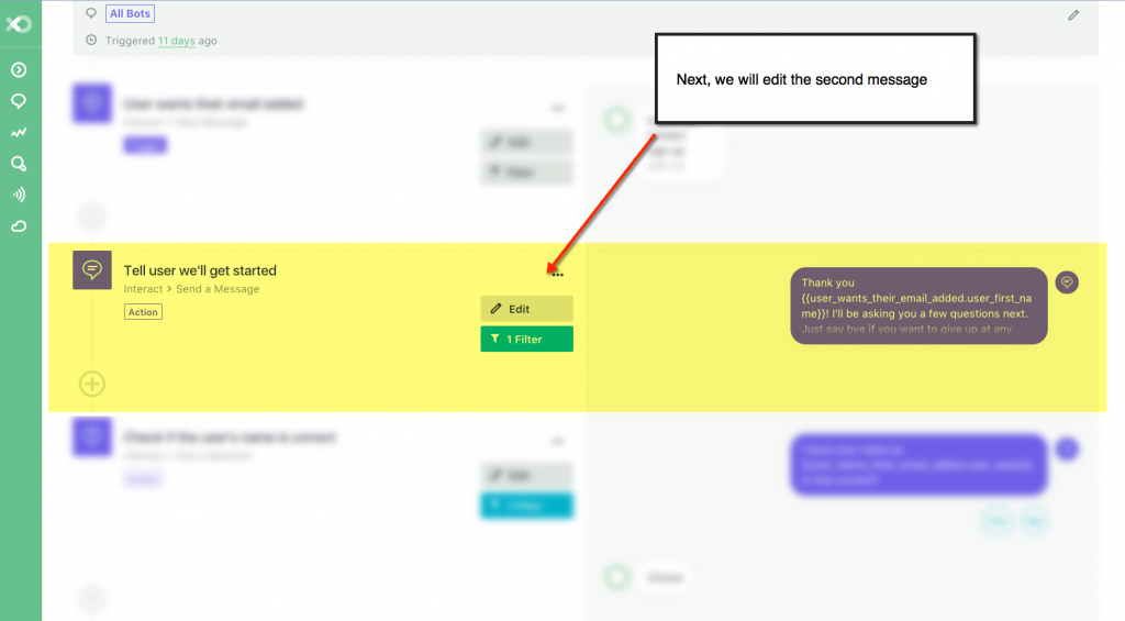 How to Create A Facebook Bot Integrated With Infusionsoft_Step 2 message