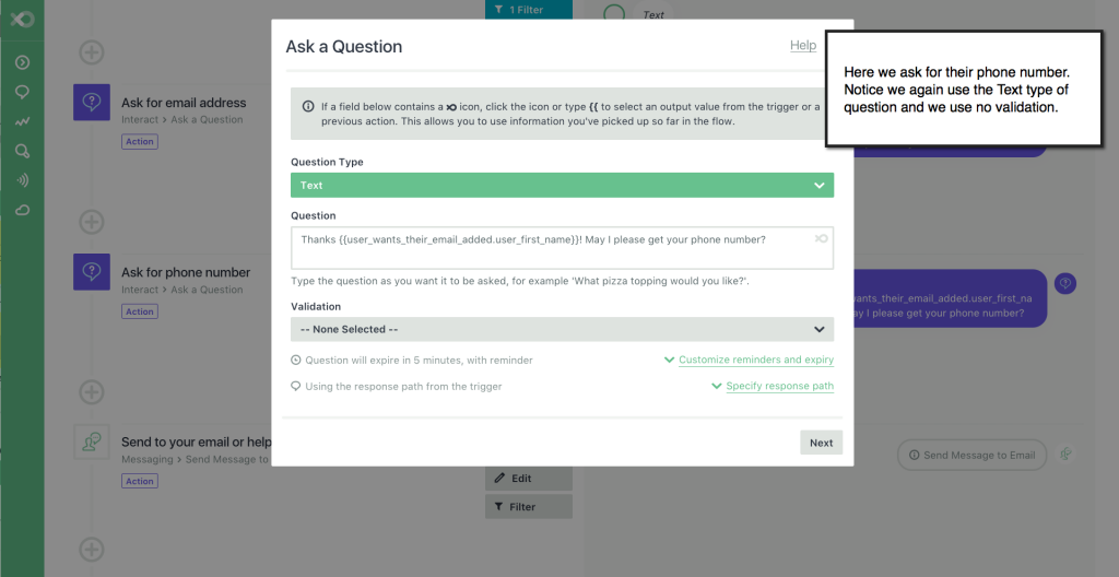 How to Create A Facebook Bot Integrated With Infusionsoft_Ask for Phone Number