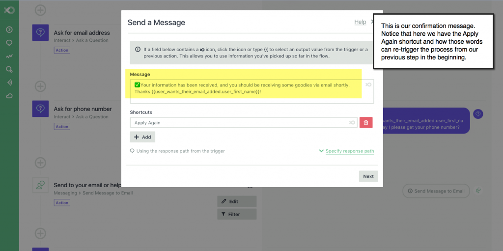 How to Create A Facebook Bot Integrated With Infusionsoft_Confirmation Message