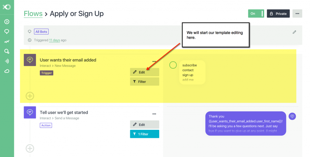 How to Create A Facebook Bot Integrated With Infusionsoft_Edit the first Flow