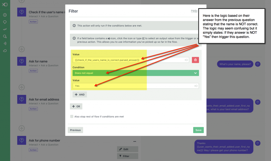 How to Create A Facebook Bot Integrated With Infusionsoft_If name is not correct logic for asking correct name