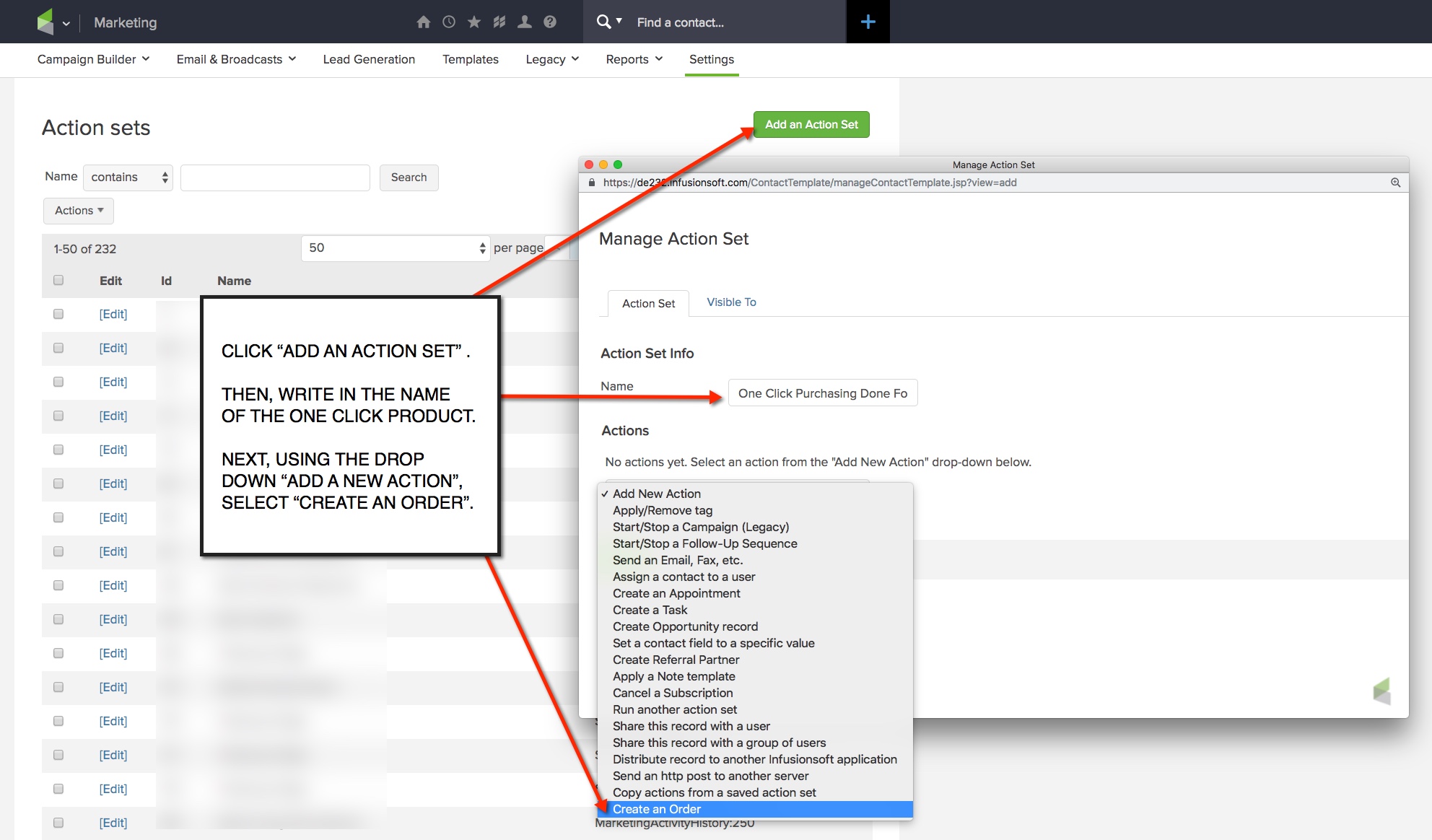 One Click Purchase Action Set