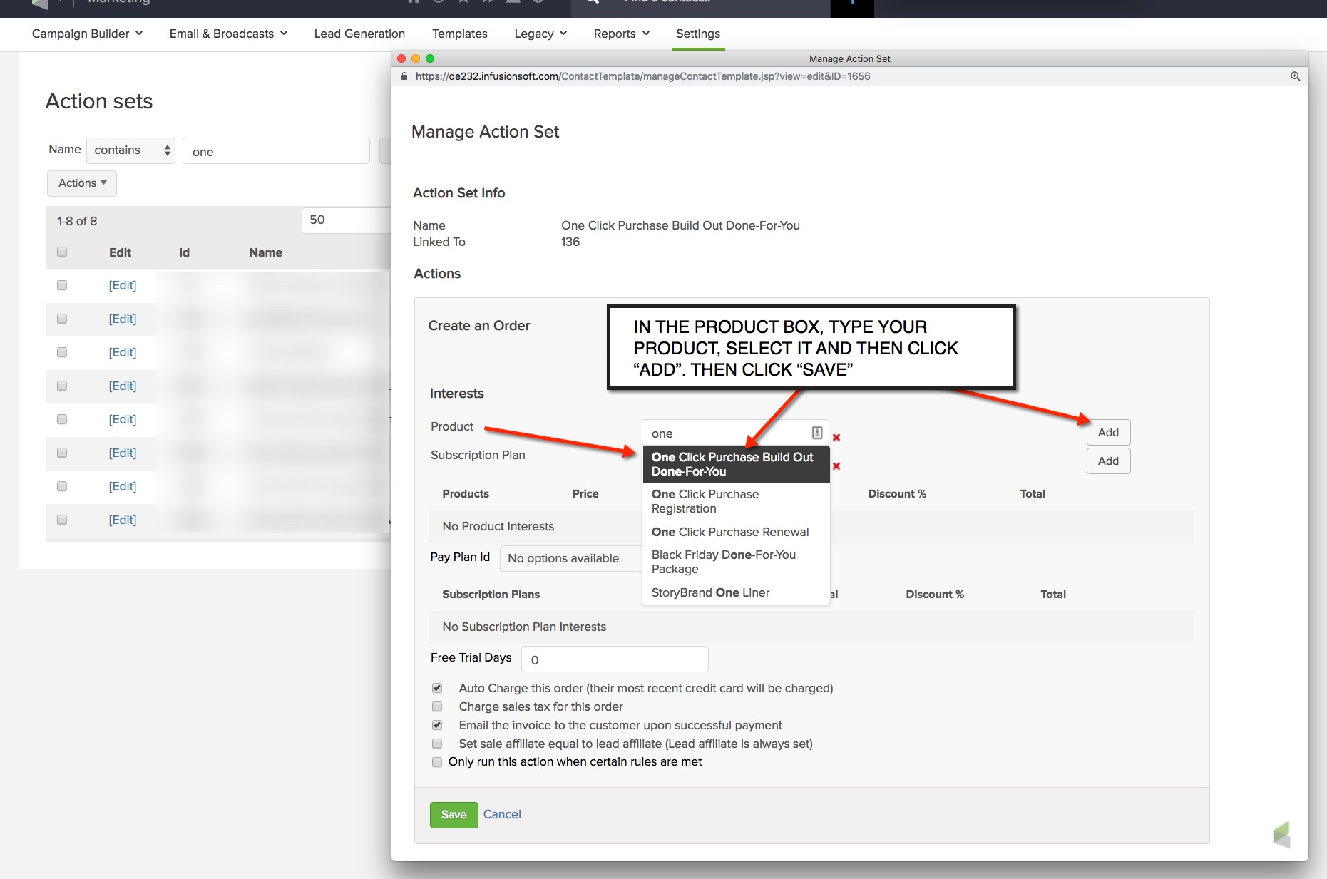 One Click Purchase Create Order Action Set