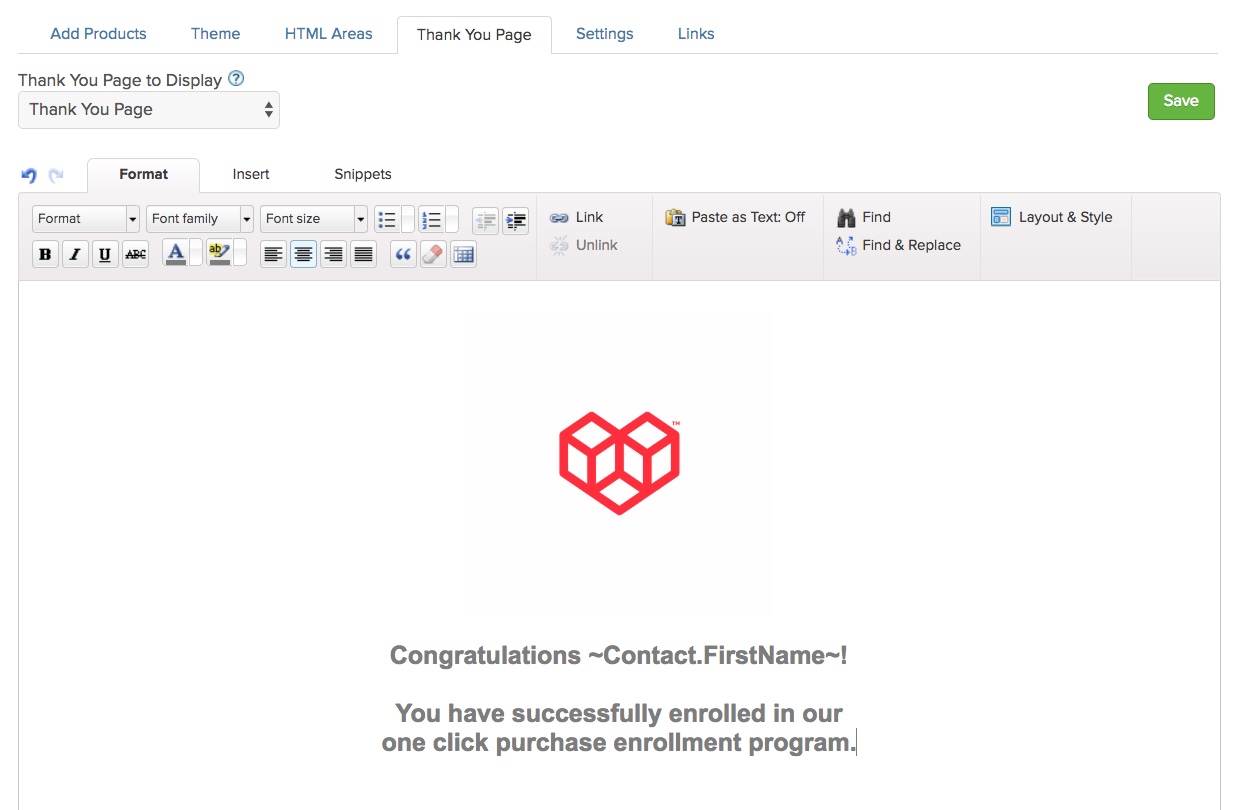 One Click Purchase Thank You Page