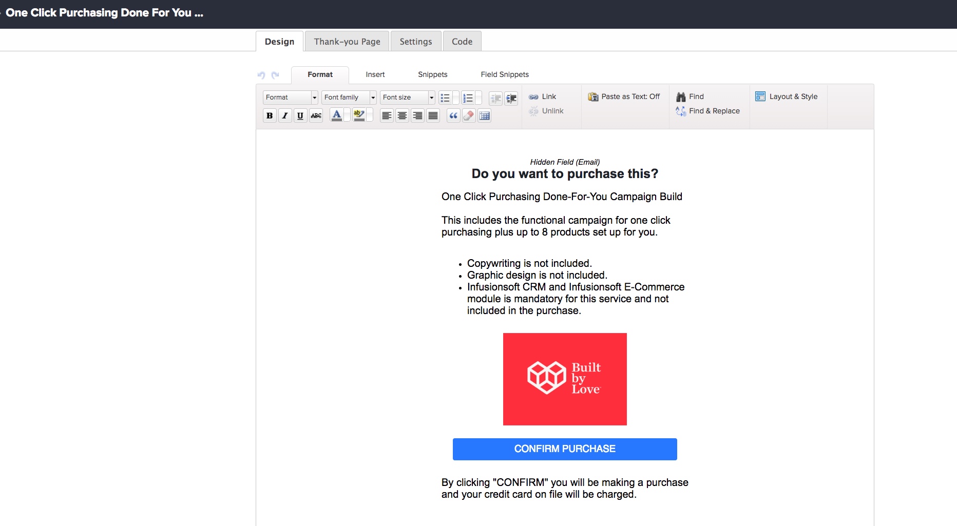 One Click Purchase Web Form Confirm