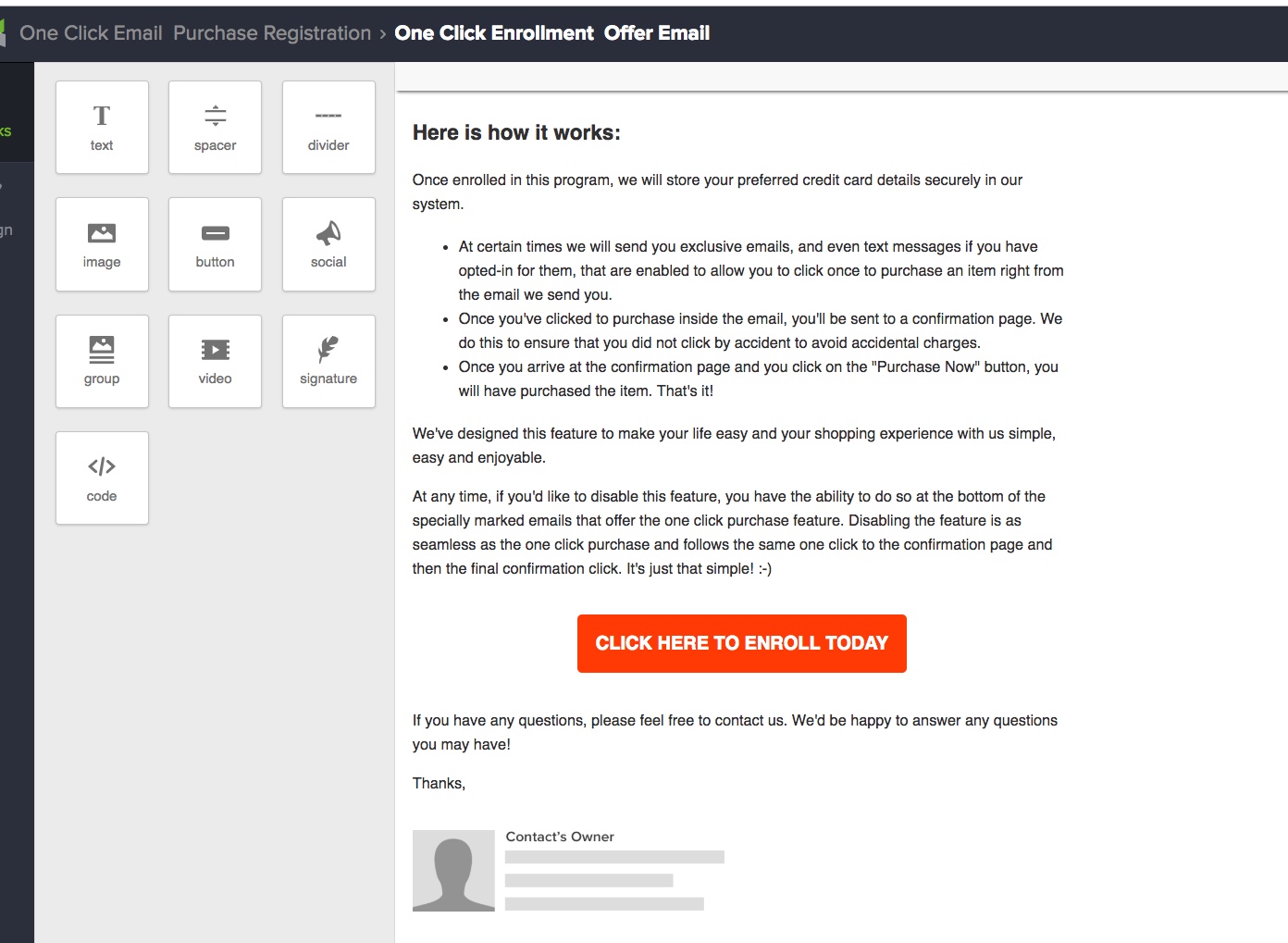 One Click Purchasing - One Click Registration Email